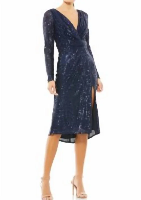 women's cotton dressesSequin Long Sleeve Midi Dress In Midnight