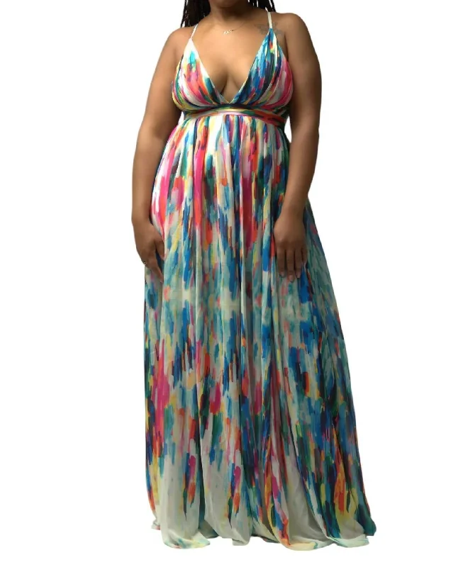 women's machine-washable dressesSleeveless Maxi Dress In Blue Multi