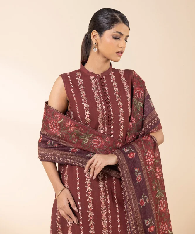 3 Piece - Embroidered Raw Silk Suit