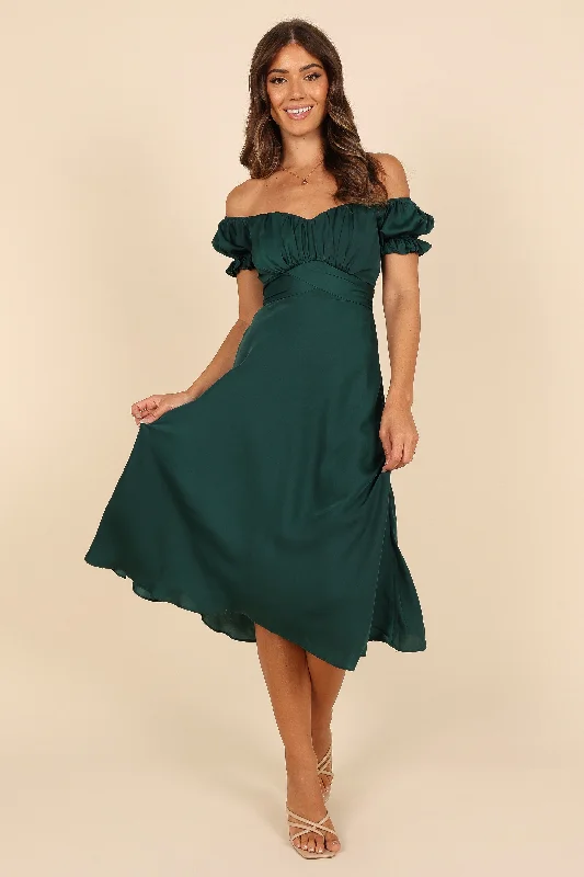 women's travel dressesMickenna Sweetheart Frill Midi Dress - Emerald