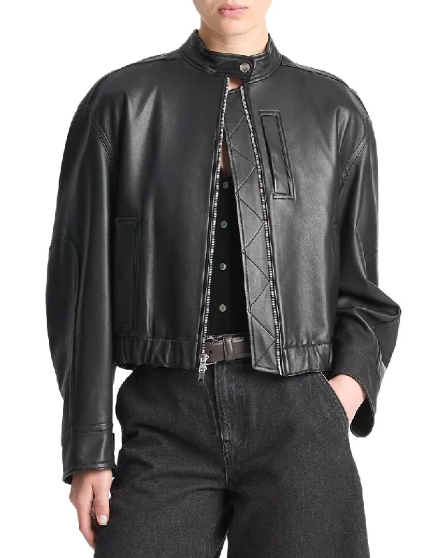 women's coats with Victorian-era influencesVince Leather Cropped Bomber Jacket