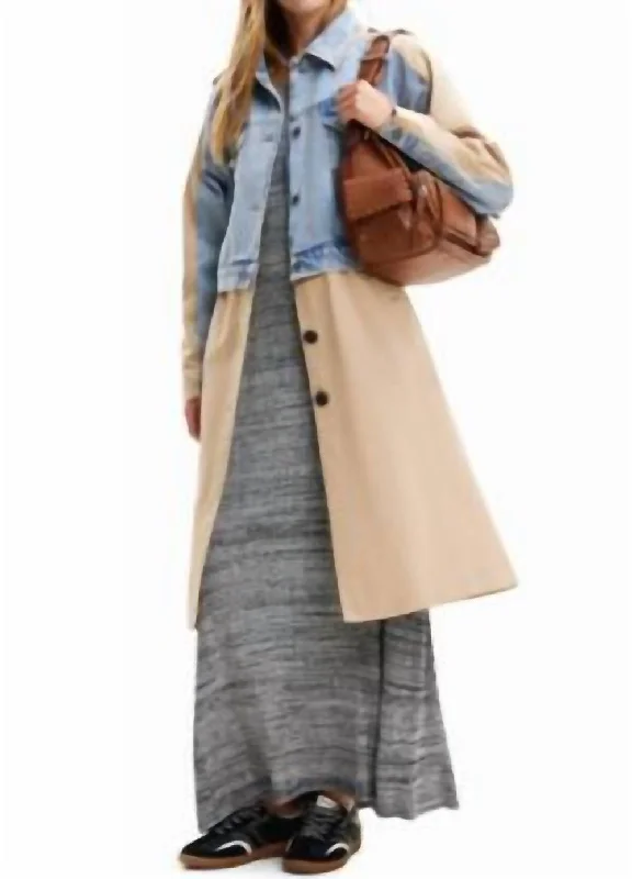 women's coats for city wearTrucker Jacket Denim And Trench Coat In Blue Denim/beige