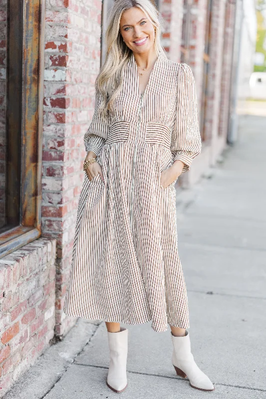 women's limited-edition dressesHow You Love Brown Striped Midi Dress