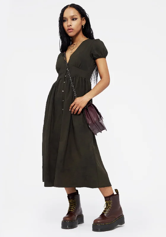 women's long-sleeved dressesGladys Button Up Midi Dress - Green