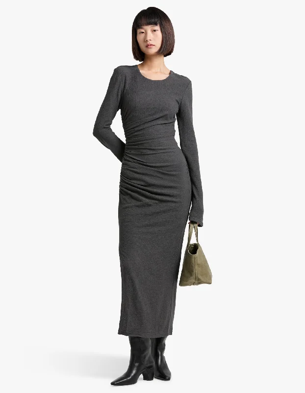 women's trendy dressesBeau Gathered Long Sleeve Midi Dress - Dark Ash