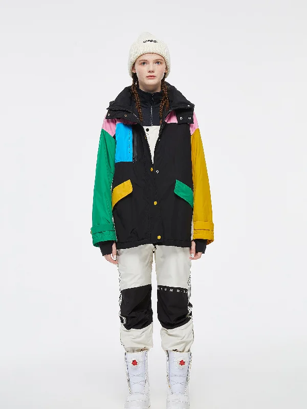 women's coats with button-down frontsPastel Patch' Colorblock Ski Jacket