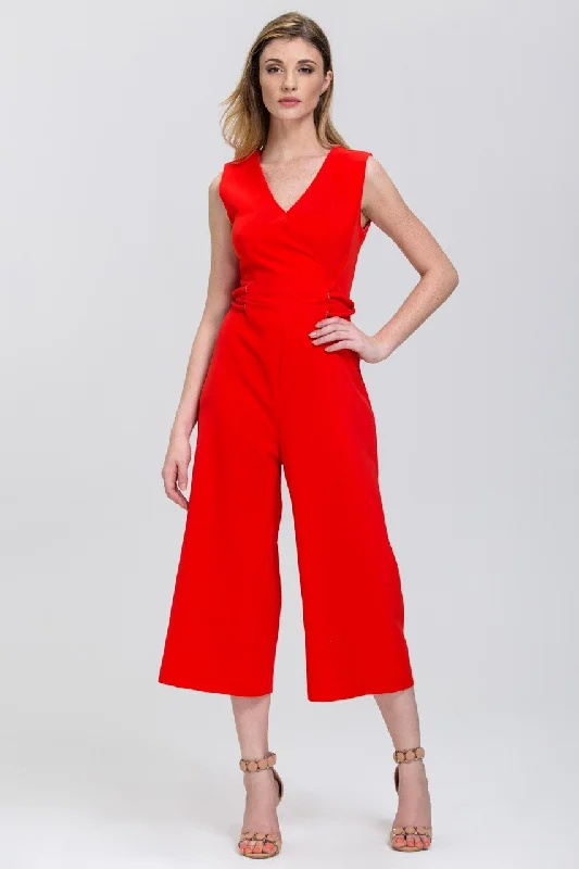 Red Sleeveless Side Lace Palazzo Jumpsuit