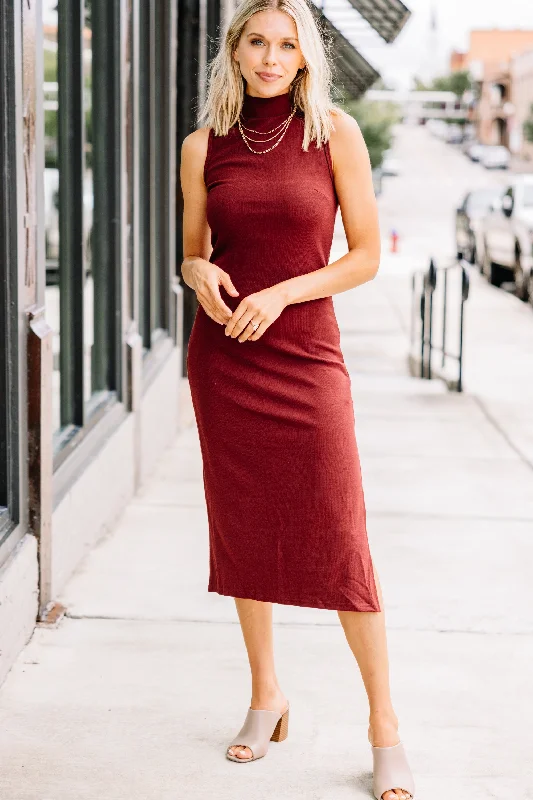 women's formal dressesAbove All Else Brick Red Ribbed Midi Dress