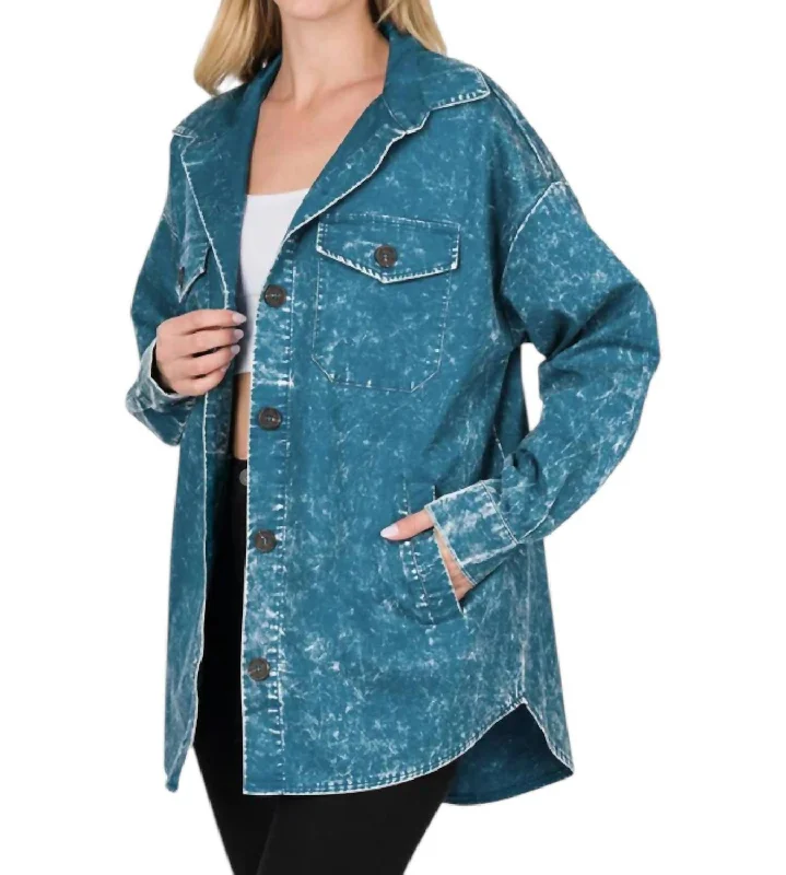 women's coats for winter weddingsOversized Vintage Washed Shacket In Teal