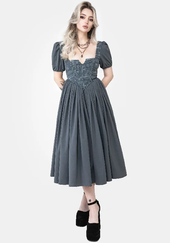 women's stretch dressesSlain Puff Sleeve Corset Midi Dress