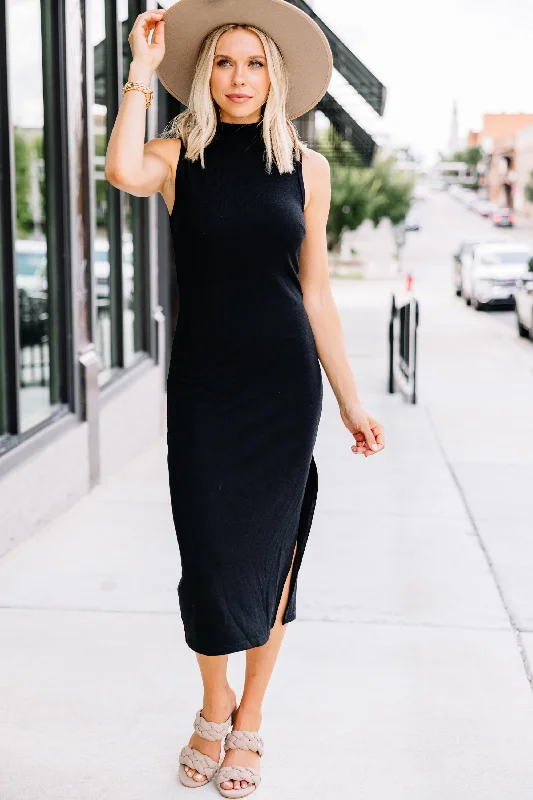 women's cocktail dressesAbove All Else Black Ribbed Midi Dress