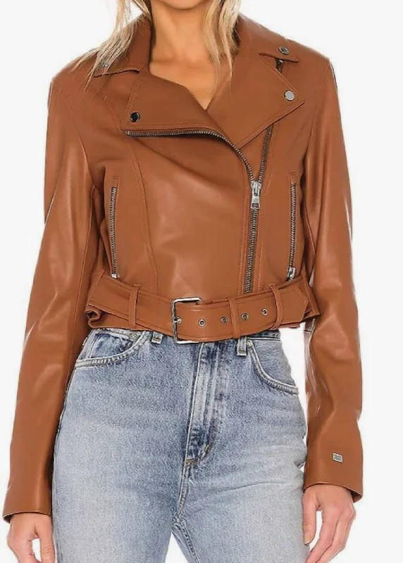 women's coats with button-down frontsClodia Leather Jacket In Cinnamon