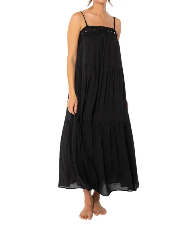 women's luxury dressesBohemian Crochet Tiered Maxi Dress In Black