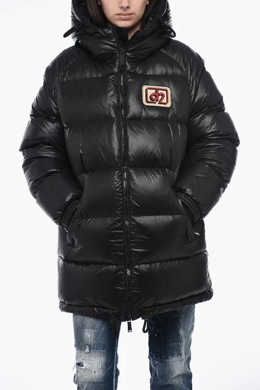 women's down coatsDsquared2 Hooded Down Jacket with Logo Patch