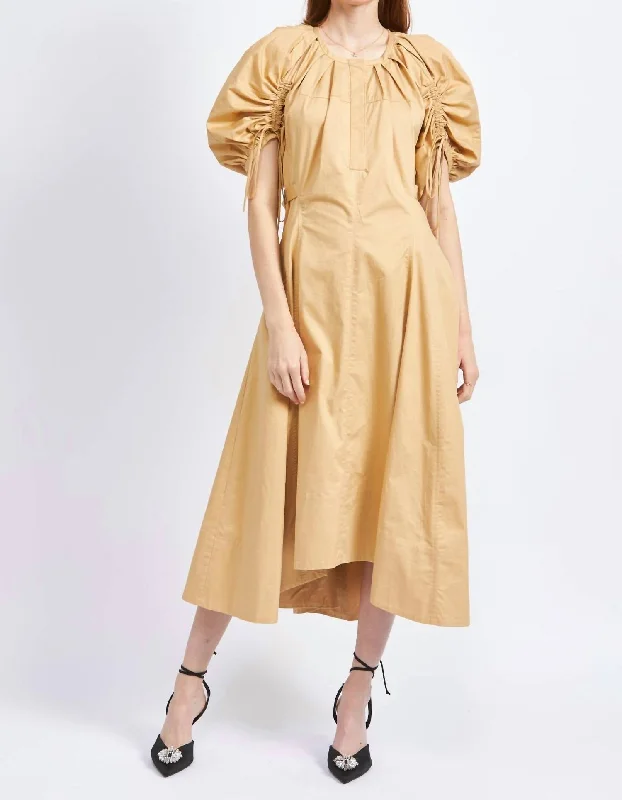 women's empire waist dressesRowan Cotton Poplin Midi Dress In Beige