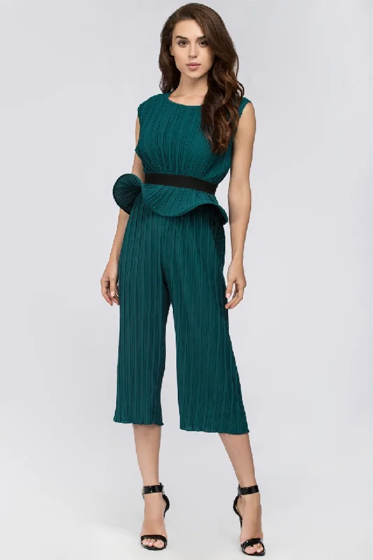 Maram Zbaeda - Green Jade Pleated Sleeveless Peplum Three-piece Set