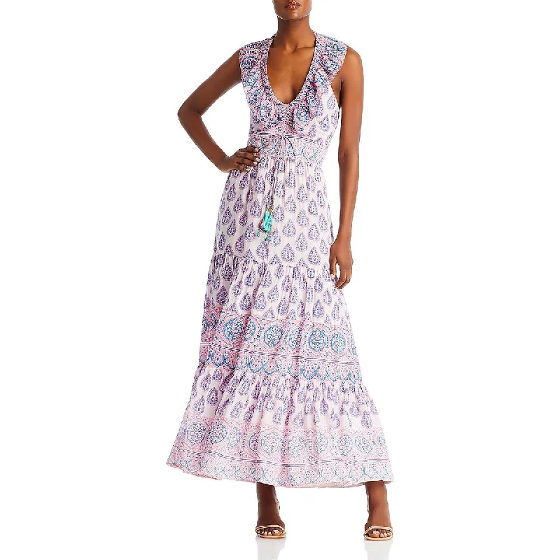 women's hourglass figure dressesAllie Womens Ruffled Printed Maxi Dress