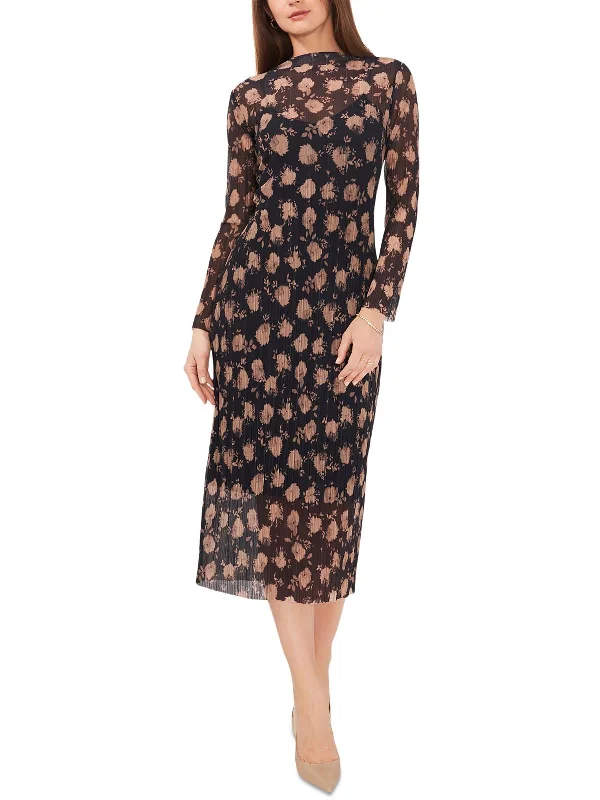 women's made-to-order dressesWomens Floral Print Mock Neck Midi Dress