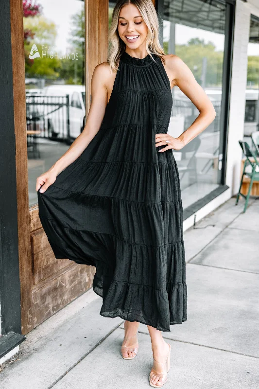 women's bespoke dressesCome To Me Black Tiered Midi Dress