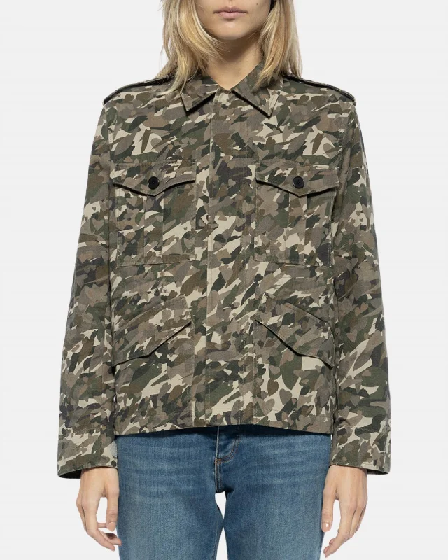 women's coats for formal eventsKrisa Canvas Camo Jacket In Grass