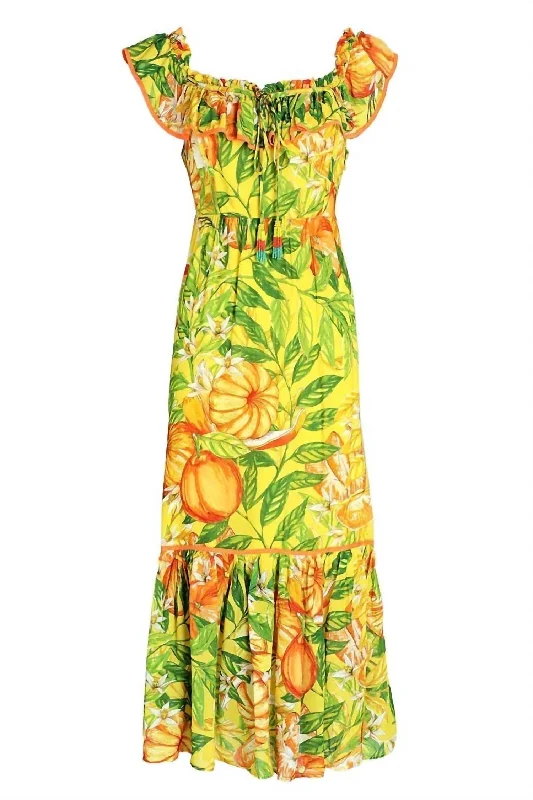 women's empire-line dressesTangerines Yellow Midi Dress In Yellow Multi