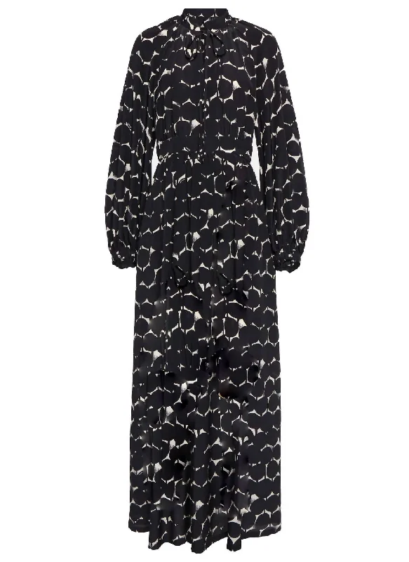 women's flutter-sleeved dressesWomen's Urbania Silk Maxi Dress In Black/white