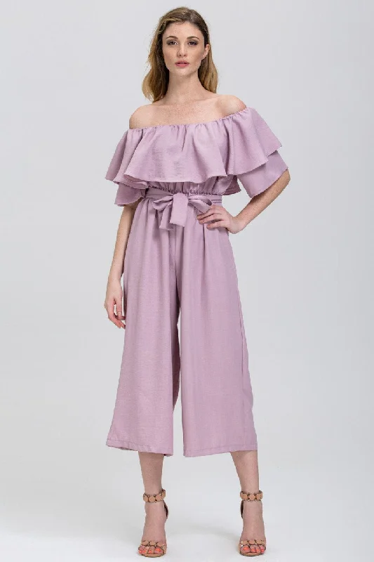 The Real Fouz - Mauve Ruffled Wide leg Jumpsuit