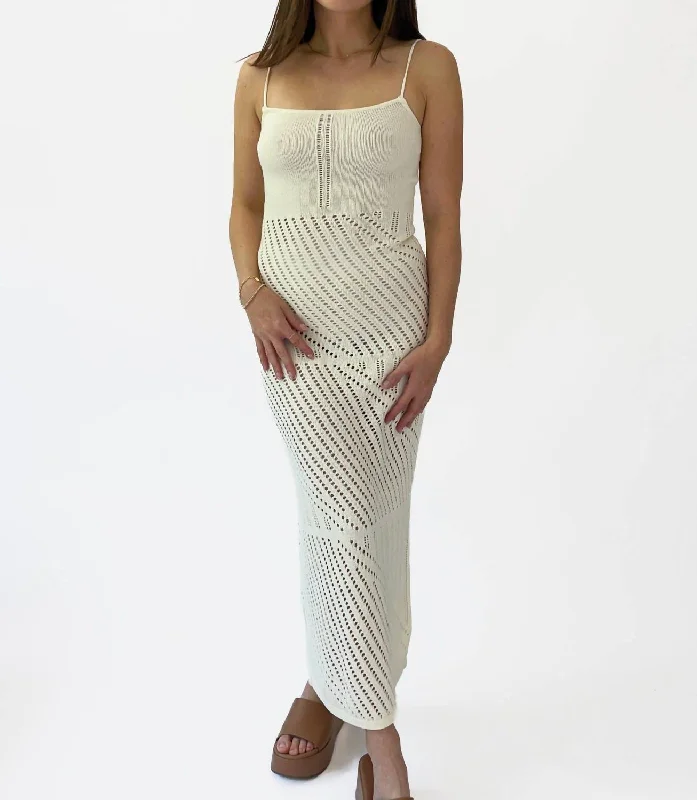 women's wrinkle-resistant dressesKnit Crochet Maxi Dress In Ivory