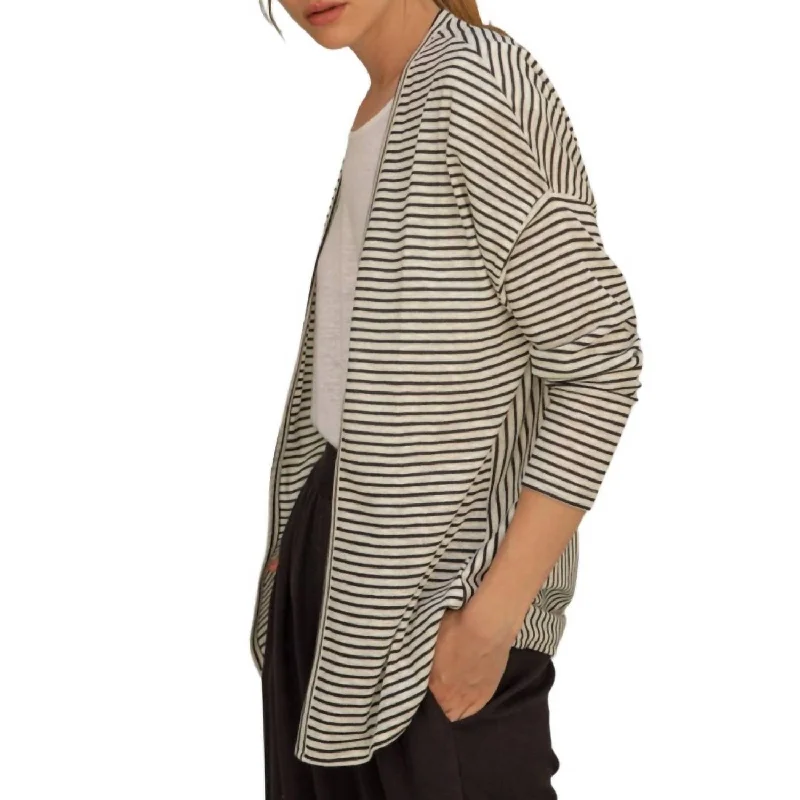 women's coats for those who believe in investing in quality fashionLinen Stripe Front Open Jacket In Black/white