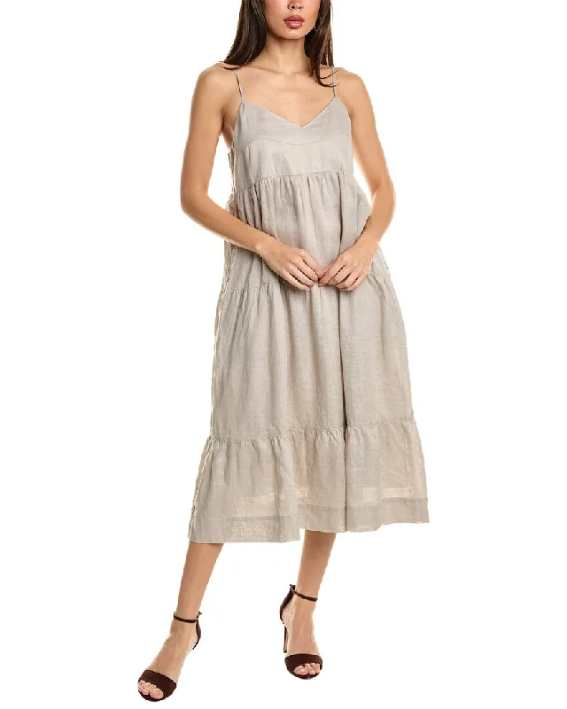 women's trendy dressesJohnny Was V-Neck Tiered Linen Midi Dress