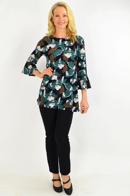 women's coats for winter weddingsGreen Floral Boat Neck Tunic Top