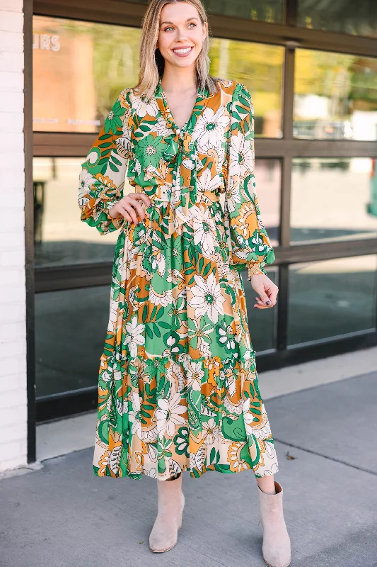 women's midi dressesAll For You Green Floral Midi Dress