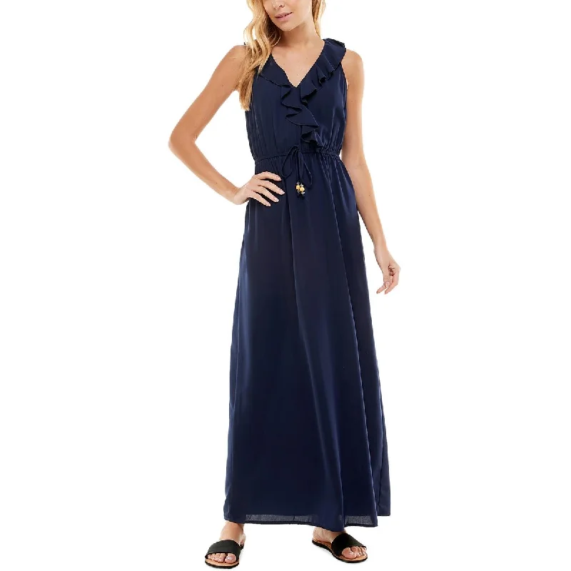 women's apple-shaped body dressesJuniors Womens Ruffled Long Maxi Dress