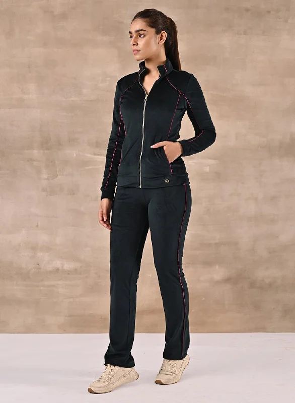 Forest Green Paneled High Neck Track Suit