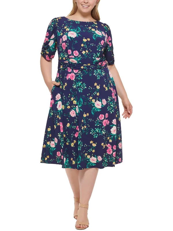 women's lightweight dressesPlus Womens Floral Print Calf Midi Dress