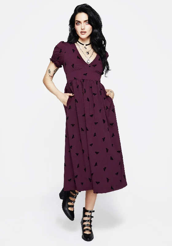 women's bow dressesStyx Moth Flocked Velour Print Midi Dress