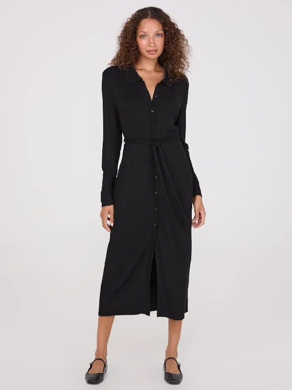 women's unique dressesRibbed Button-Front Midi Dress