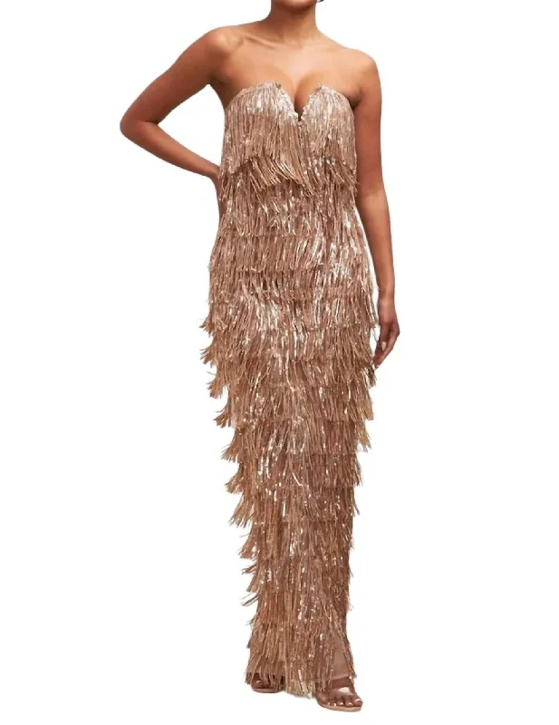 women's stylish dressesSequin Fringe Maxi Dress In Rose Gold