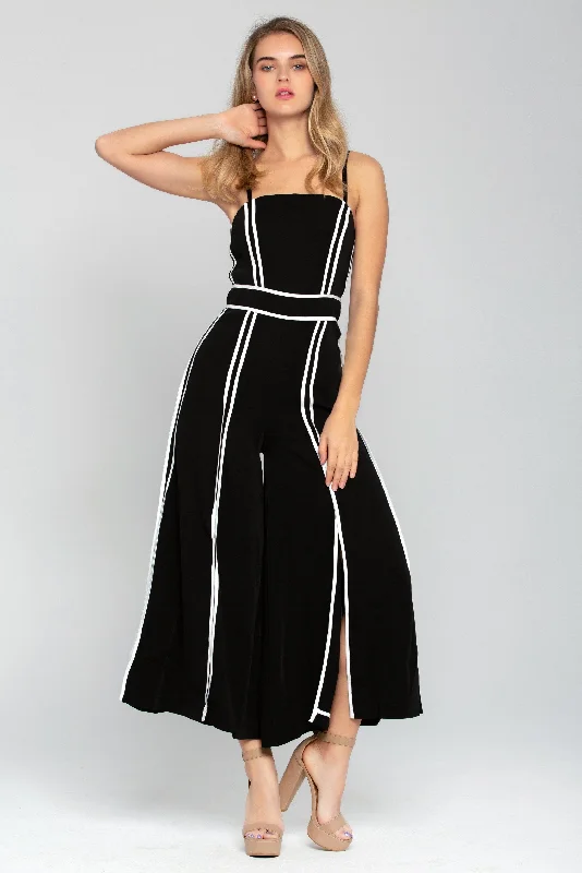 Black and White Trim Slit Jumpsuit