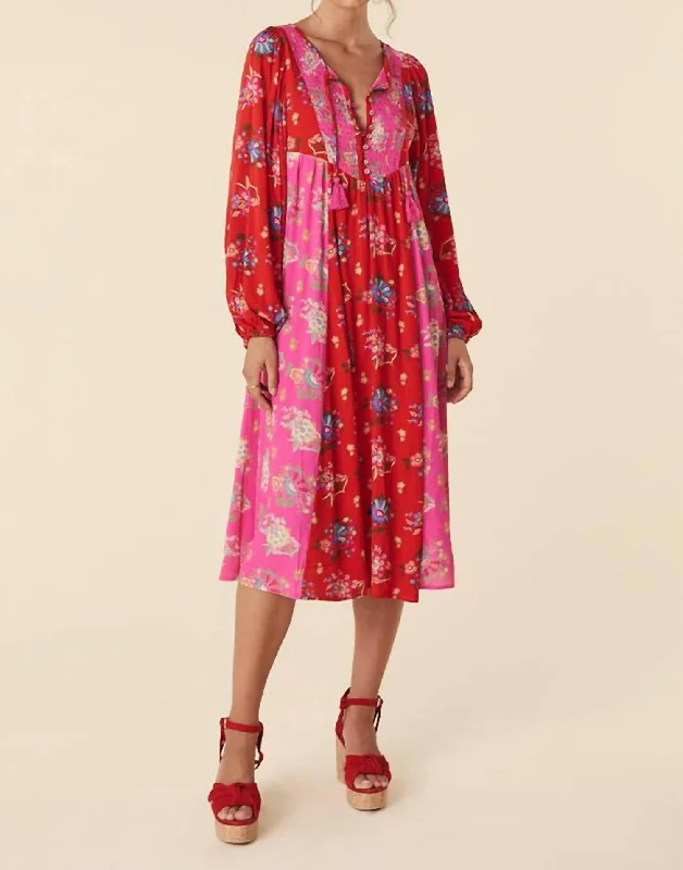 women's petite dressesSolstice Boho Midi Dress In Salsa Rose