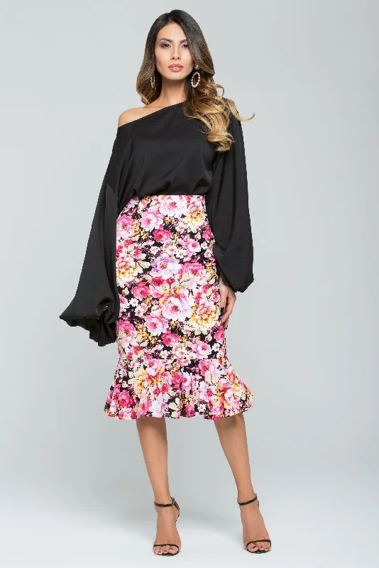 Solid Black Floral Theme Dress Set