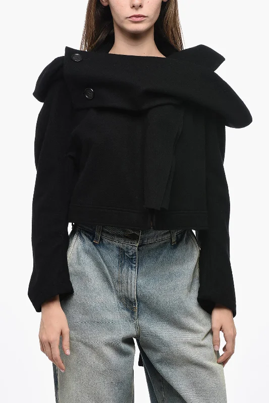 women's coats for cold weatherYohji Yamamoto Wool Cropped Coat with Shawl Neckline