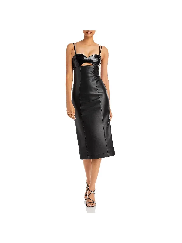 women's easy-to-wear dressesSketching Womens Faux Leather Empire Midi Dress