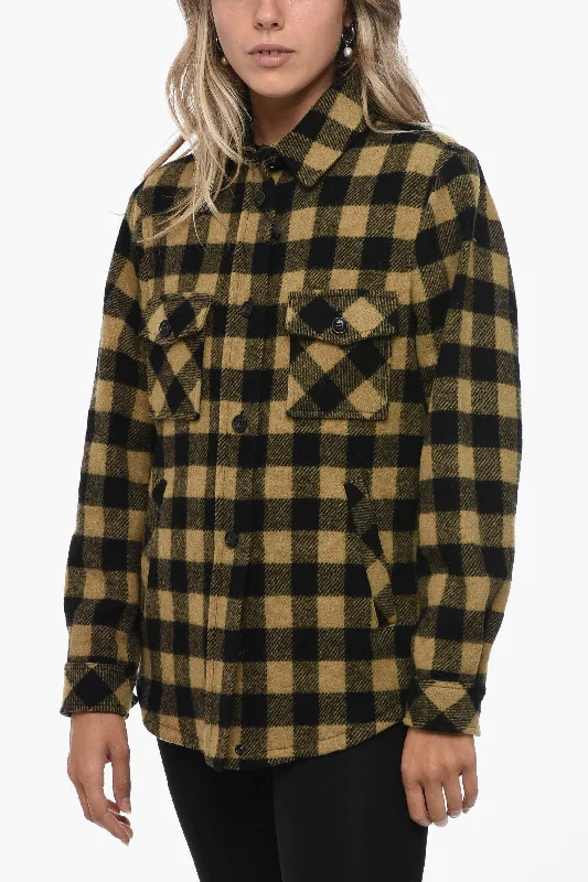 women's stylish coatsWoolrich Gingham Check Wool Blend Overshirt