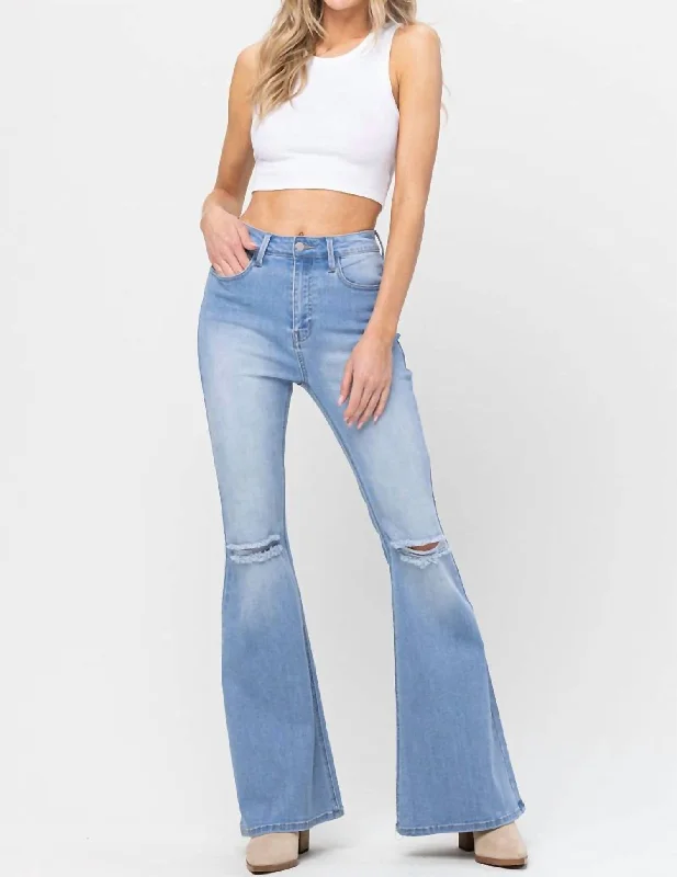 women's patched pantsCountry Chic High Rise Flare Jeans In Blue