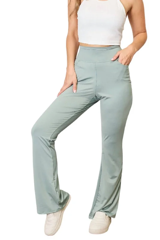 women's wool pantsFull Size Wide Waistband Sports Pants In Sage