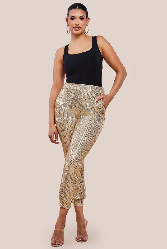 women's workout pantsGoddiva Sequin Cuffed Ankle Trouser - Gold