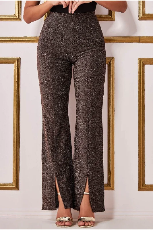 women's summer pantsGoddiva Wide Leg Lurex Trouser - Bronze