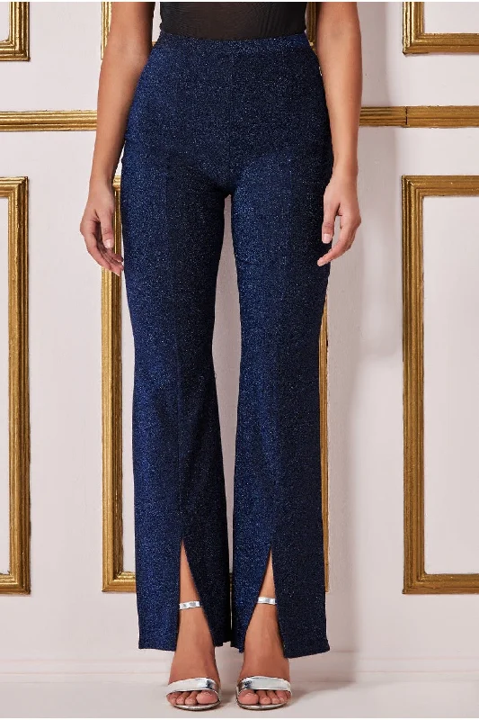 women's vintage pantsGoddiva Wide Leg Lurex Trouser - Royal Blue