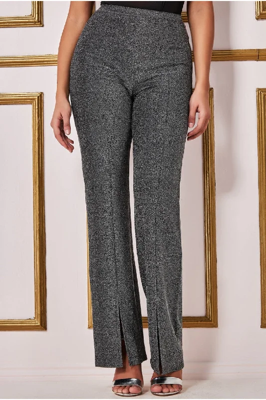 women's cargo pantsGoddiva Wide Leg Lurex Trouser - Silver